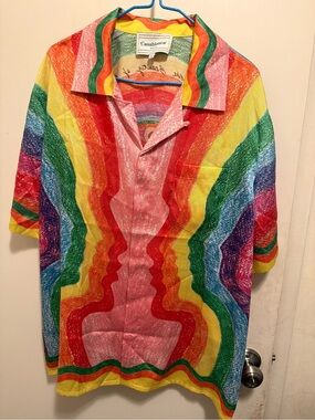 Casablanca Men's Rainbow Stripe Short-Sleeve Shirt - Pink & Multicolor